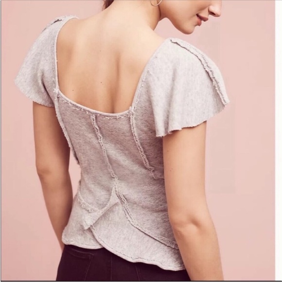 Anthropologie Deletta Gray Terry Ruffle Peplum StatementTop Size XS Worn 2X! - Picture 3 of 11